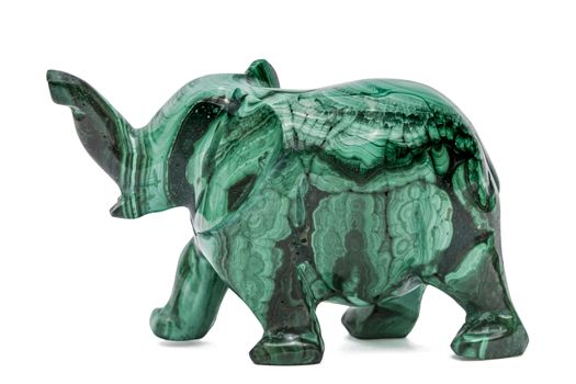 Elephant figurine from malachite, isolated on white background, with clipping path