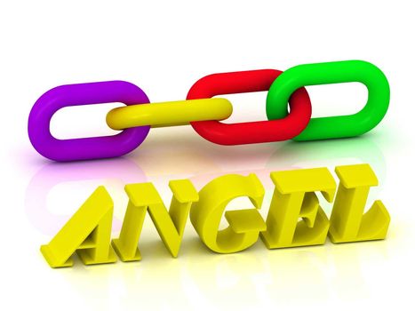 ANGEL- Name and Family of bright yellow letters and chain of green, yellow, red section on white background