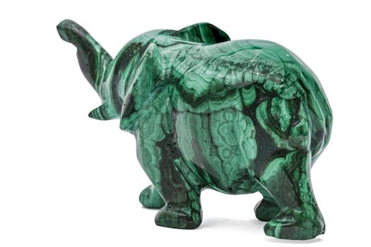 Elephant figurine from malachite, isolated on white background, with clipping path
