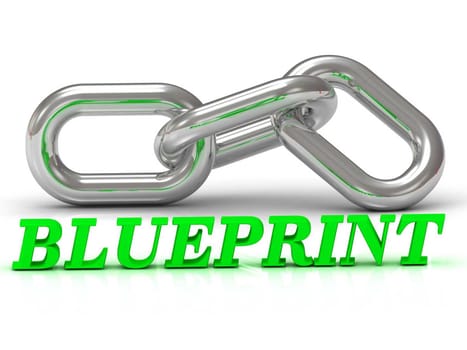 BLUEPRINT- inscription of color letters and Silver chain of the section on white background