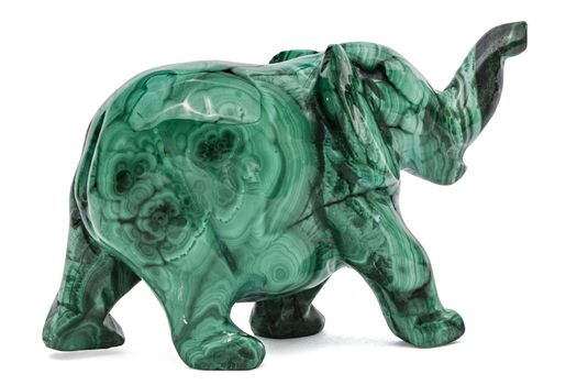 Elephant figurine from malachite, isolated on white background, with clipping path