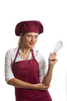female chef with a beater