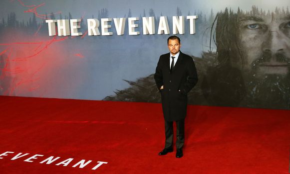 UK, London: Leonardo DiCaprio arrives on the red carpet at Leicester Square in London on January 14, 2016 for the UK premiere of the Revenant, Alejandro Gonzalez Inarritu's Oscar-nominated film starring DiCaprio.
