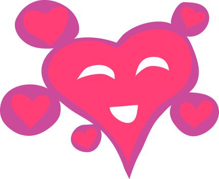 Cute smiling pink heart on isolated white background