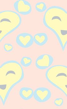 Seamless pattern of yellow smiling valentine hearts surrounded by pink