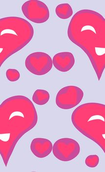 Seamless pattern of pink smiling valentine hearts over blue