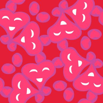 Tiled pattern of seamless pink valentine heart shapes over red