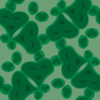 Tiled pattern of seamless smiling green valentine heart shapes