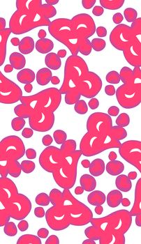Repeating background pattern of connected smiling heart shapes
