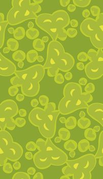 Repeating background pattern of green smiling heart shapes