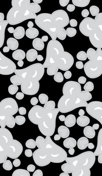 Repeating background pattern of gray and black connected smiling heart shapes