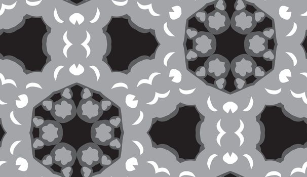 Seamless gray and black geometric kaleidoscope pinwheel pattern