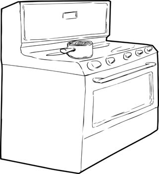 Outline sketch of single cooking pot on top of induction stove