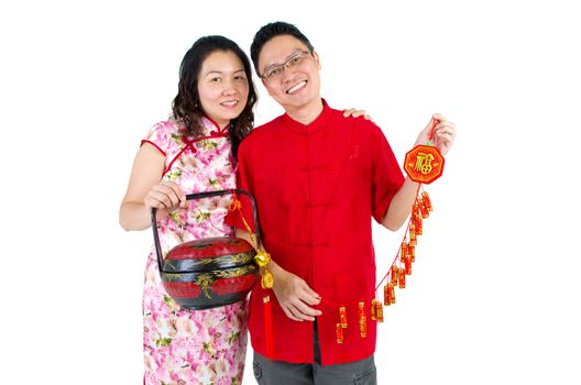 lovely chinese couple celebrating chinese new year