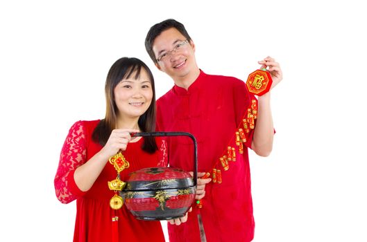 Asian couple celebrating chinese new year