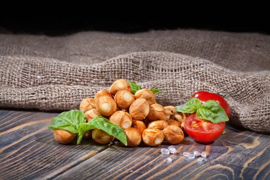 Small cheese balls on an old wooden table