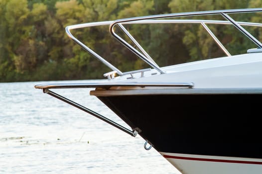 white yacht, the ship on the river on a sunny day