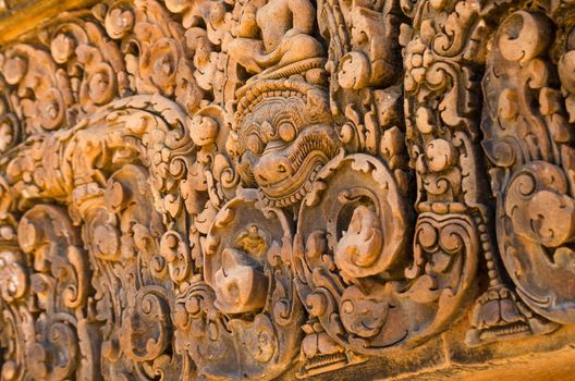 Carving details at Banteay Srei temple, Siem Reap, Cambodia