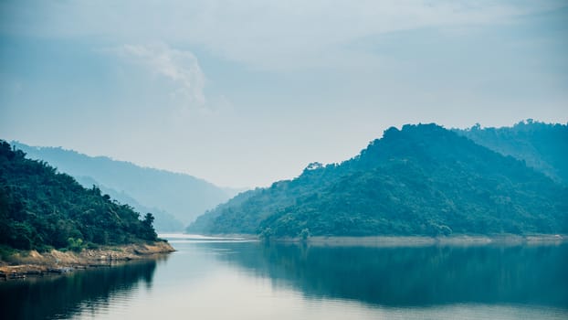 The bright morning at Khundanprakarnchol Dam, Nakornnayok, Thailand.