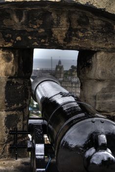 Dramatic view of clouds over walls of Edinburgh castle