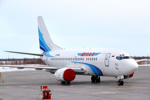 NOVYY URENGOY - APRIL 20, 2013: Yamal Airlines Boeing 737 at Novyy Urengoy International Airport, Russia.