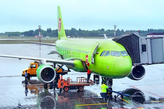 UFA, RUSSIA - AUGUST 6, 2012: S7 Airlines Airbus A319 at Ufa International Airport.