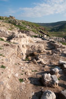 Israeli national park with anchient ruins and  archaeological excavation
