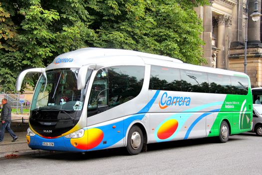 BERLIN, GERMANY - SEPTEMBER 12, 2013: Irizar PB interurban coach at the city street.