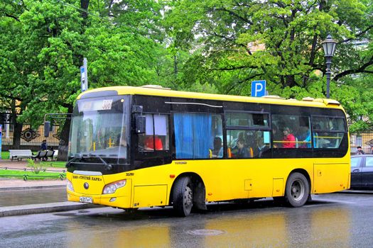 SAINT PETERSBURG, RUSSIA - MAY 25, 2013: Yutong ZK6852HG city bus of the Tretiy Park bus company at city street.