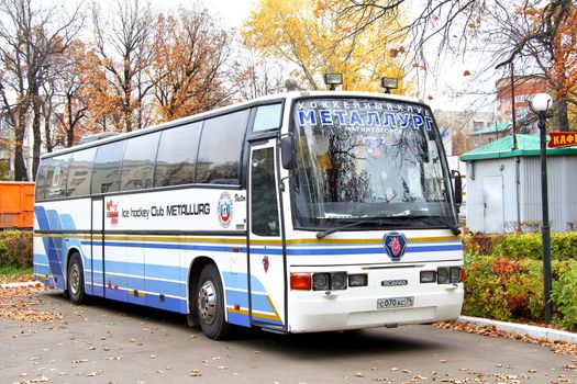 UFA, RUSSIA - OCTOBER 11, 2011: White Carrus Vector club coach of the ice hockey club Metallurg Magnitogorsk at the city street.