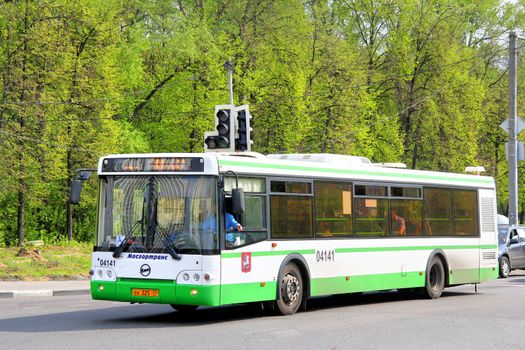 MOSCOW, RUSSIA - MAY 5, 2012: Green LIAZ 5292 low-floor city bus at the city street.