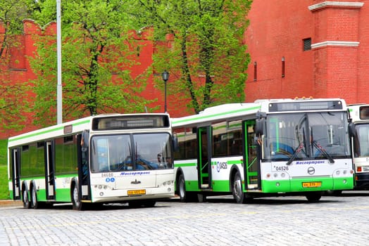 MOSCOW, RUSSIA - MAY 6, 2012: New city buses at the Red Square.