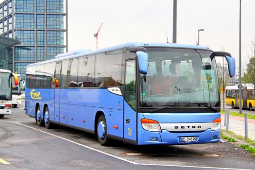 BERLIN, GERMANY - SEPTEMBER 12, 2013: Blue Setra S419UL suburban coach at the bus station.