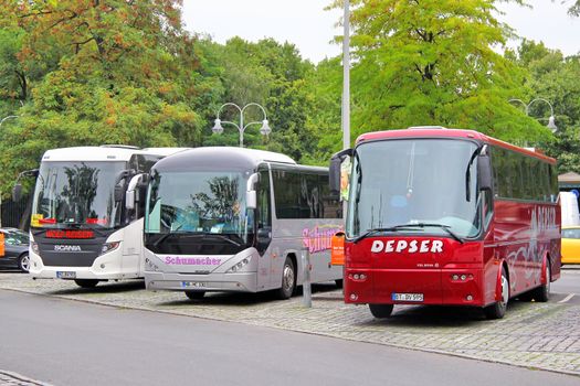BERLIN, GERMANY - SEPTEMBER 10, 2013: Parking of touristic coaches near the Zoo.