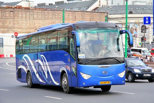 MOSCOW, RUSSIA - JULY 7, 2012: Blue SunLong SLK6126F1A interurban coach at the city street.
