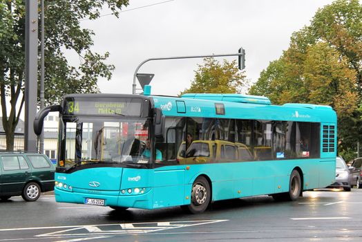 FRANKFURT AM MAIN, GERMANY - SEPTEMBER 16, 2013: Solaris Urbino 12 city bus at the city street.