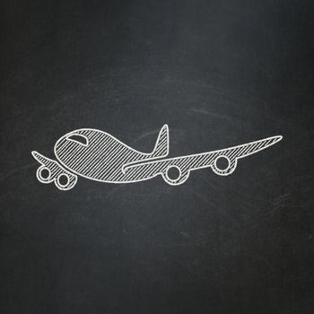 Tourism concept: Airplane icon on Black chalkboard background