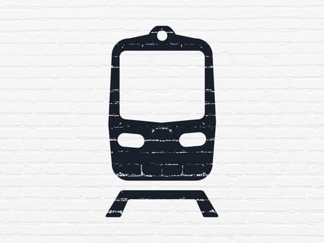 Tourism concept: Painted black Train icon on White Brick wall background