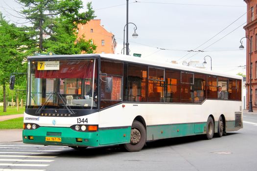 SAINT PETERSBURG, RUSSIA - MAY 26, 2013: Volzhanin 6270 city bus of the PAT bus company at city street.