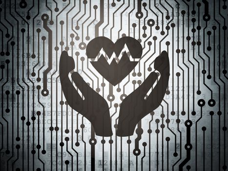 Insurance concept: circuit board with  Heart And Palm icon, 3d render