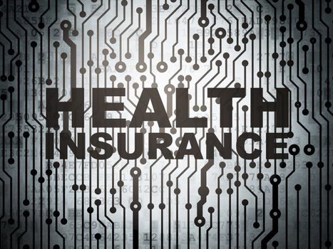 Insurance concept: circuit board with  word Health Insurance, 3d render