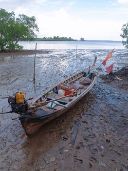 Traditional Old Wooden fishing boat yard at fisherman village