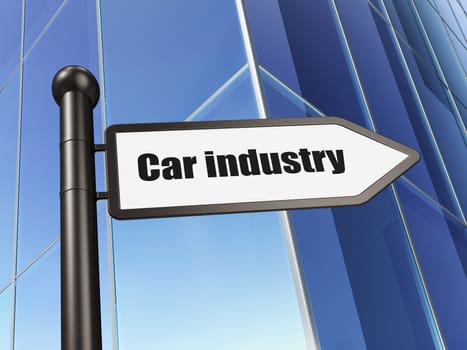 Manufacuring concept: sign Car Industry on Building background, 3d render