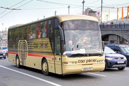 MOSCOW, RUSSIA - MAY 5, 2012: Beige Neoplan N316SHD Euroliner interurban coach at the city street.