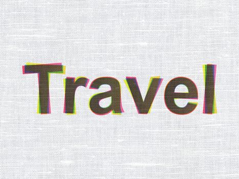 Holiday concept: CMYK Travel on linen fabric texture background