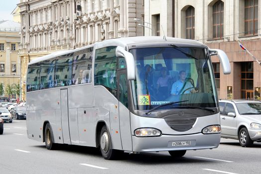 MOSCOW, RUSSIA - JUNE 2, 2013: Grey Irizar Century interurban coach at the city street.