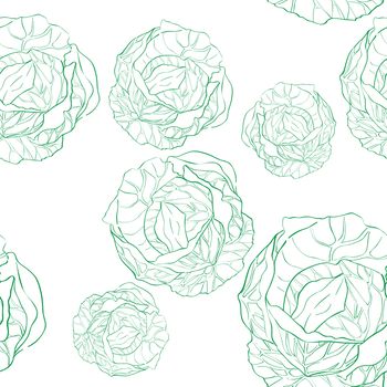 Cabbage seamless pattern, doodle illustration of multiple vegetables isolated on white