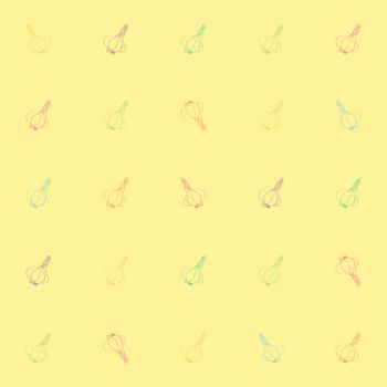 Seamless pattern with garlic, doodle illustration of multicolored cloves over a yellow background