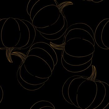 Seamless pattern with pumpkins over a black background, Halloween or Thanksgiving illustration