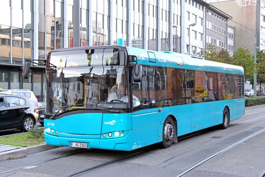 FRANKFURT AM MAIN, GERMANY - SEPTEMBER 13, 2013: Solaris Urbino 12 city bus at the city street.